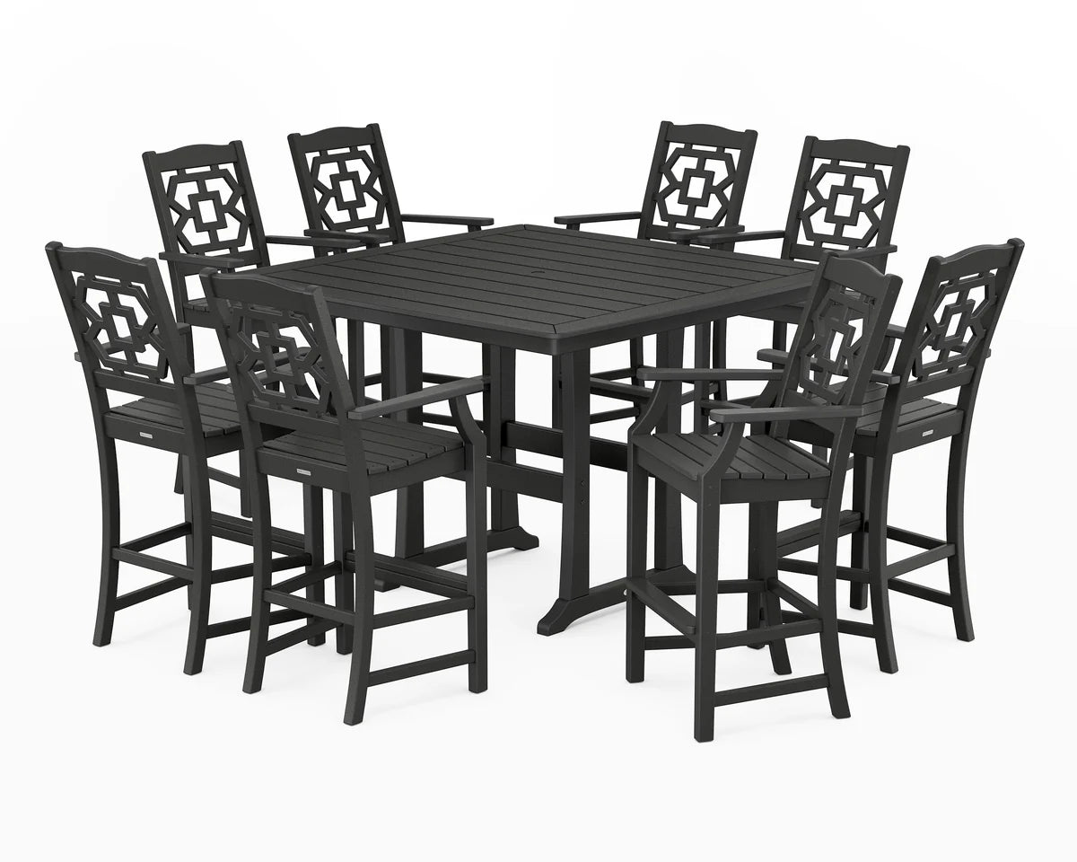 Chinoiserie 9-Piece Square Bar Set with Trestle Legs