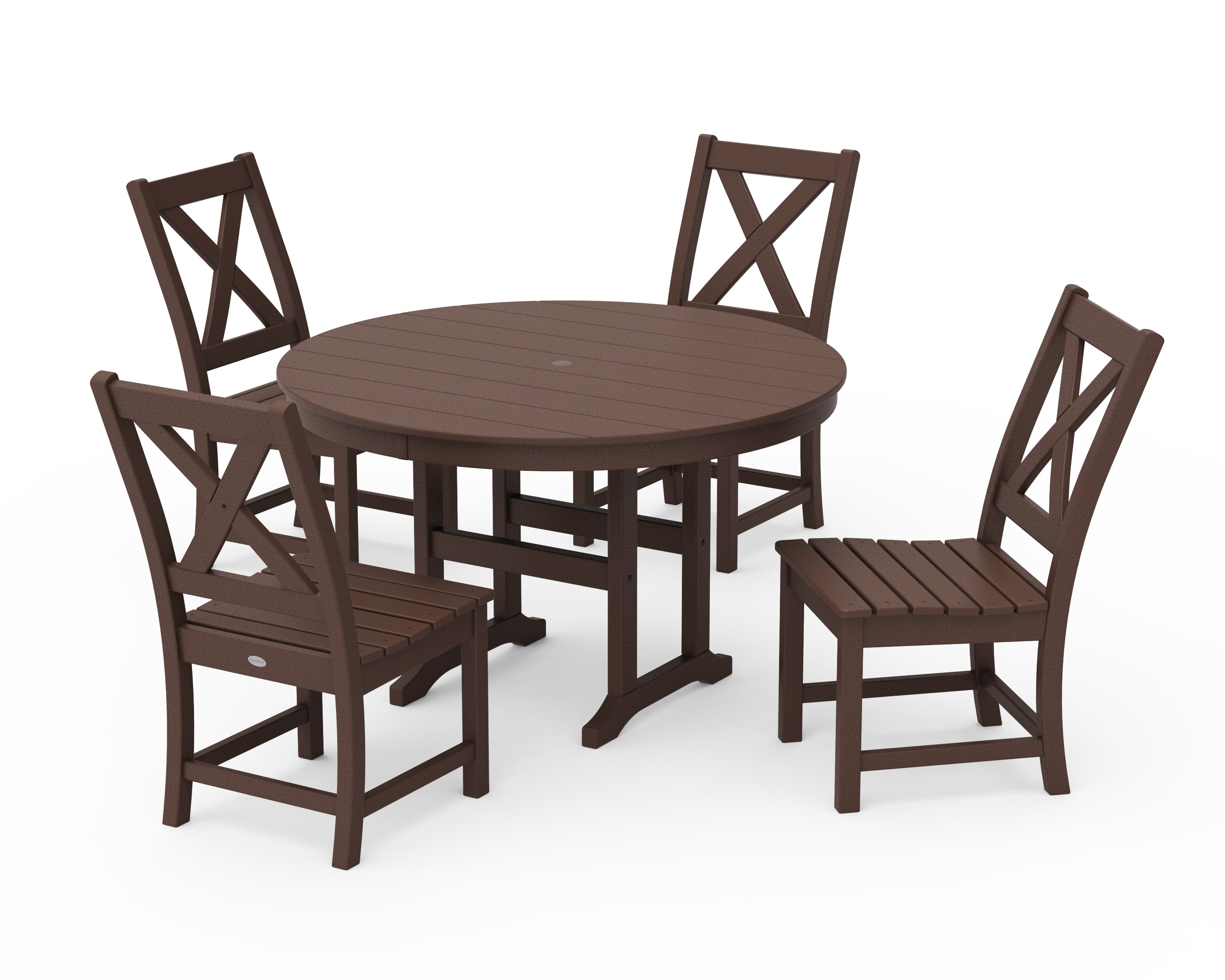 POLYWOOD® Braxton Side Chair 5-Piece Round Dining Set in Mahogany