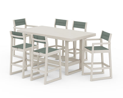 POLYWOOD® EDGE Sling 7-Piece Bar Table Set in Sand / Dupioni Sea Mist Sling