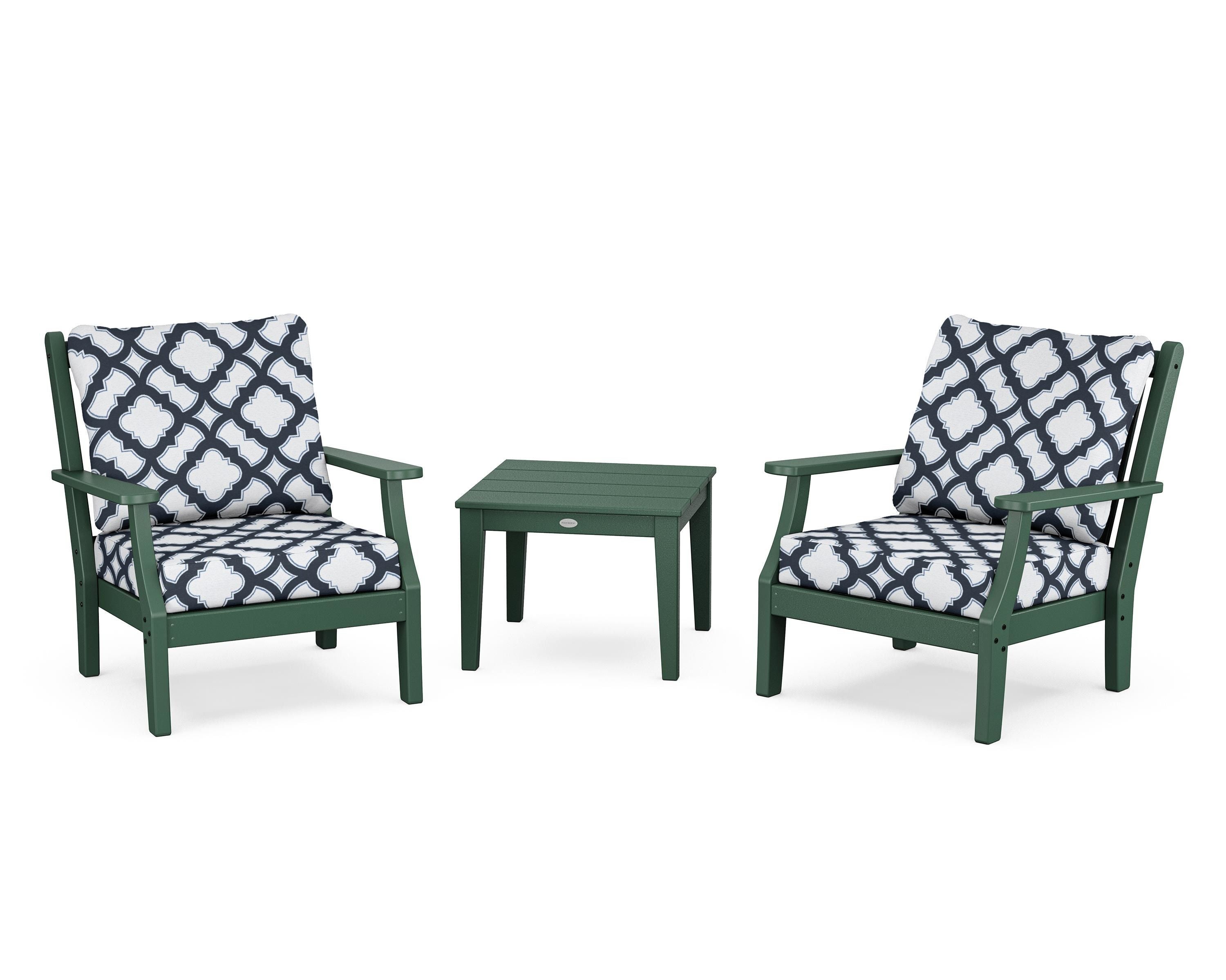 Country Living Wovendale 3-Piece Deep Seating Set in Green / Trellis Marine Indigo