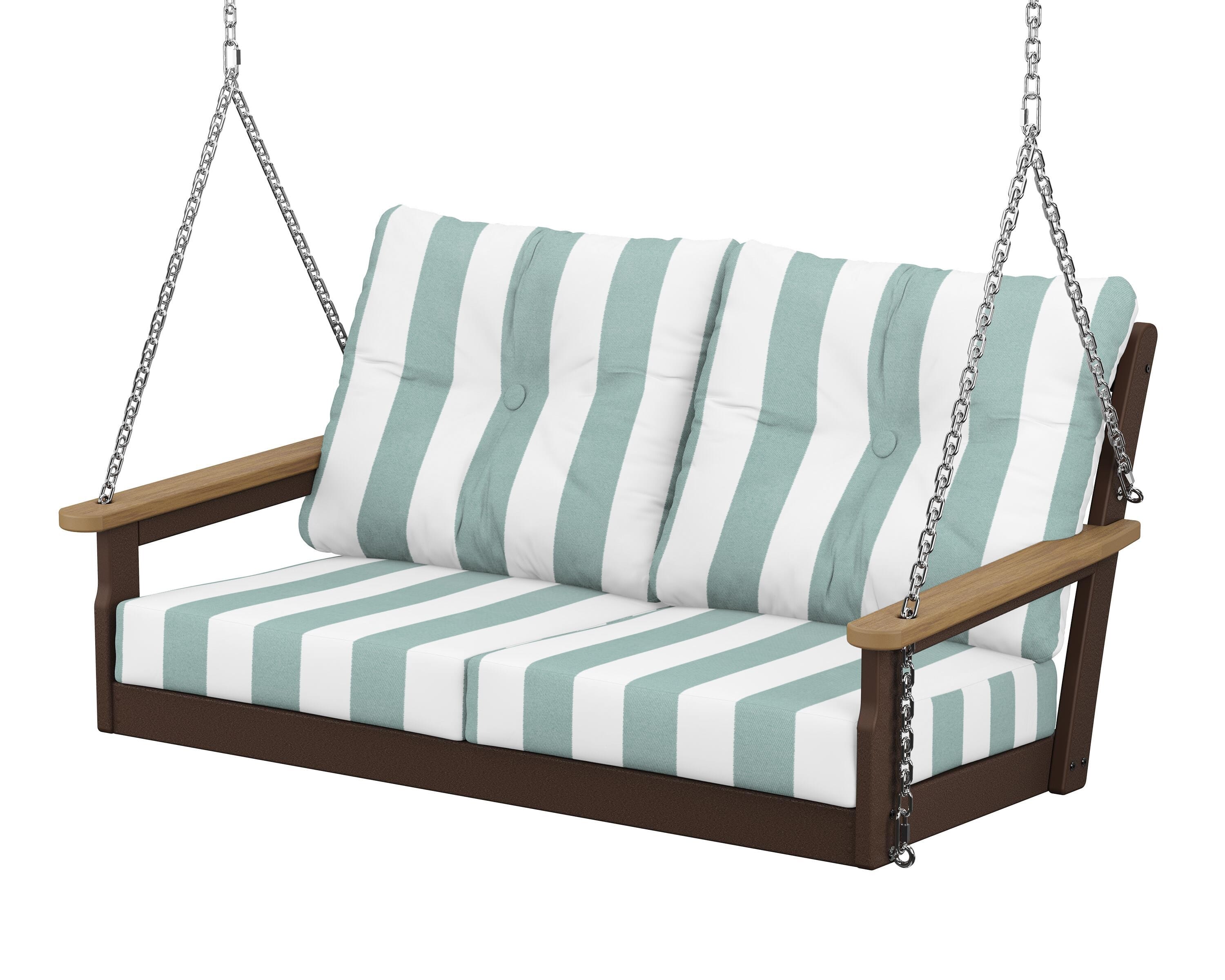 POLYWOOD® Vineyard Deep Seating Swing in Mahogany / Natural / Cabana Stripe Glacier Spa