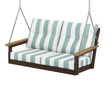 POLYWOOD® Vineyard Deep Seating Swing in Mahogany / Natural / Cabana Stripe Glacier Spa