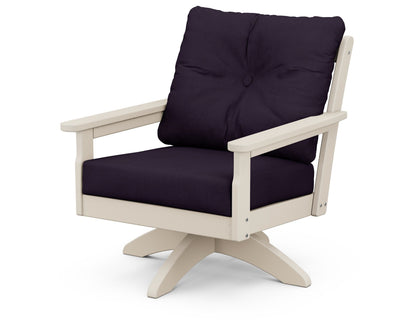 POLYWOOD® Vineyard Deep Seating Swivel Chair in Sand / Navy Linen