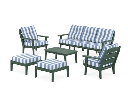 POLYWOOD® Lakeside 6-Piece Lounge Sofa Set in Green / Cabana Stripe Sky Blue