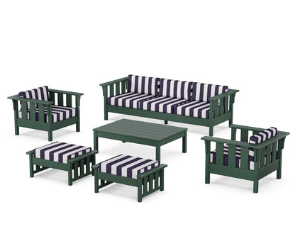 Martha Stewart by POLYWOOD® Acadia 6-Piece Lounge Sofa Set in Green / Cabana Stripe Navy