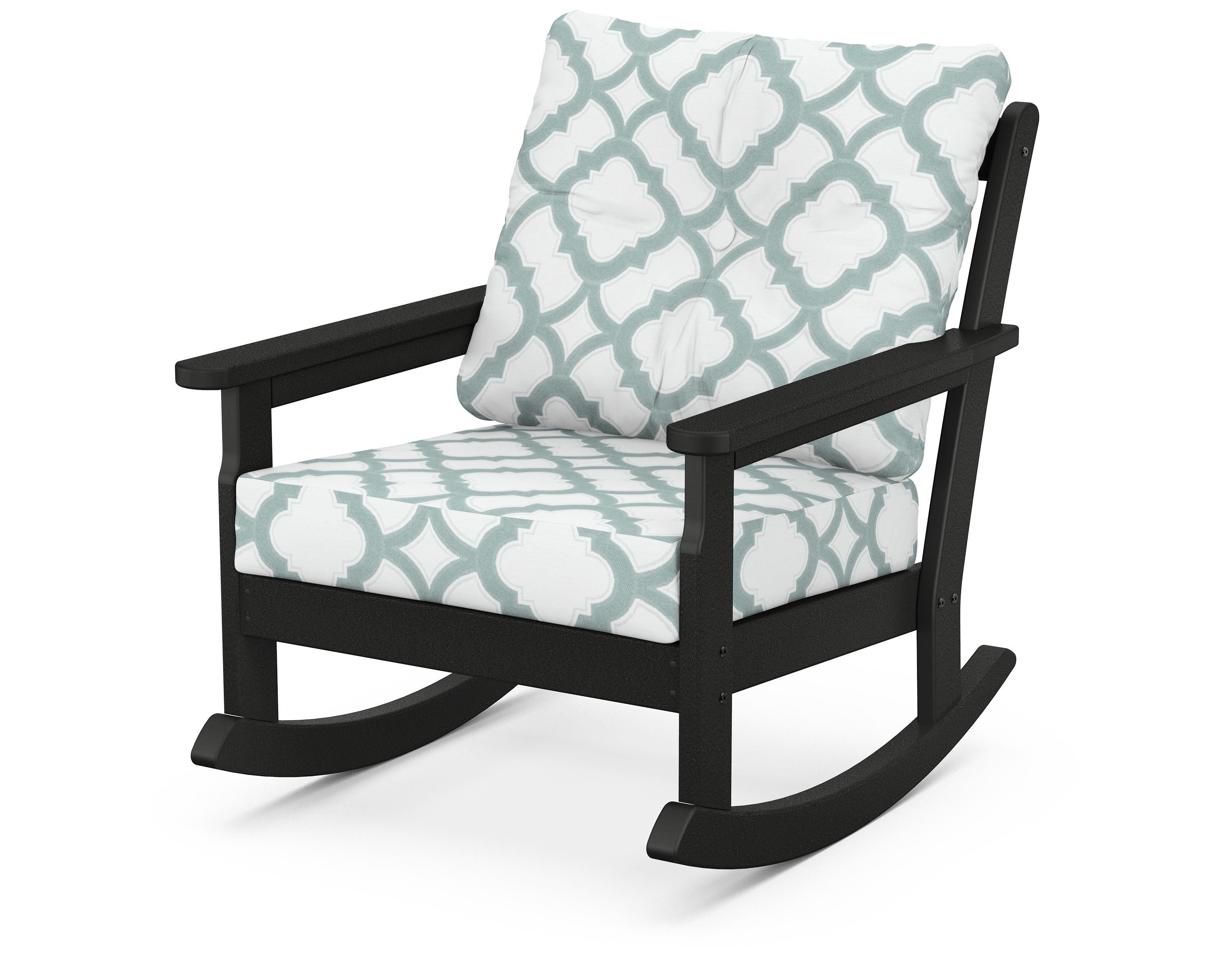 POLYWOOD® Vineyard Deep Seating Rocking Chair in Black / Trellis Glacier Spa