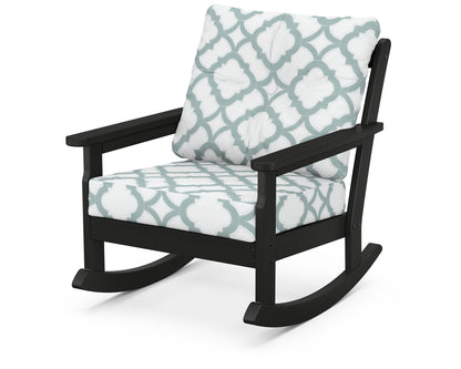 POLYWOOD® Vineyard Deep Seating Rocking Chair in Black / Trellis Glacier Spa