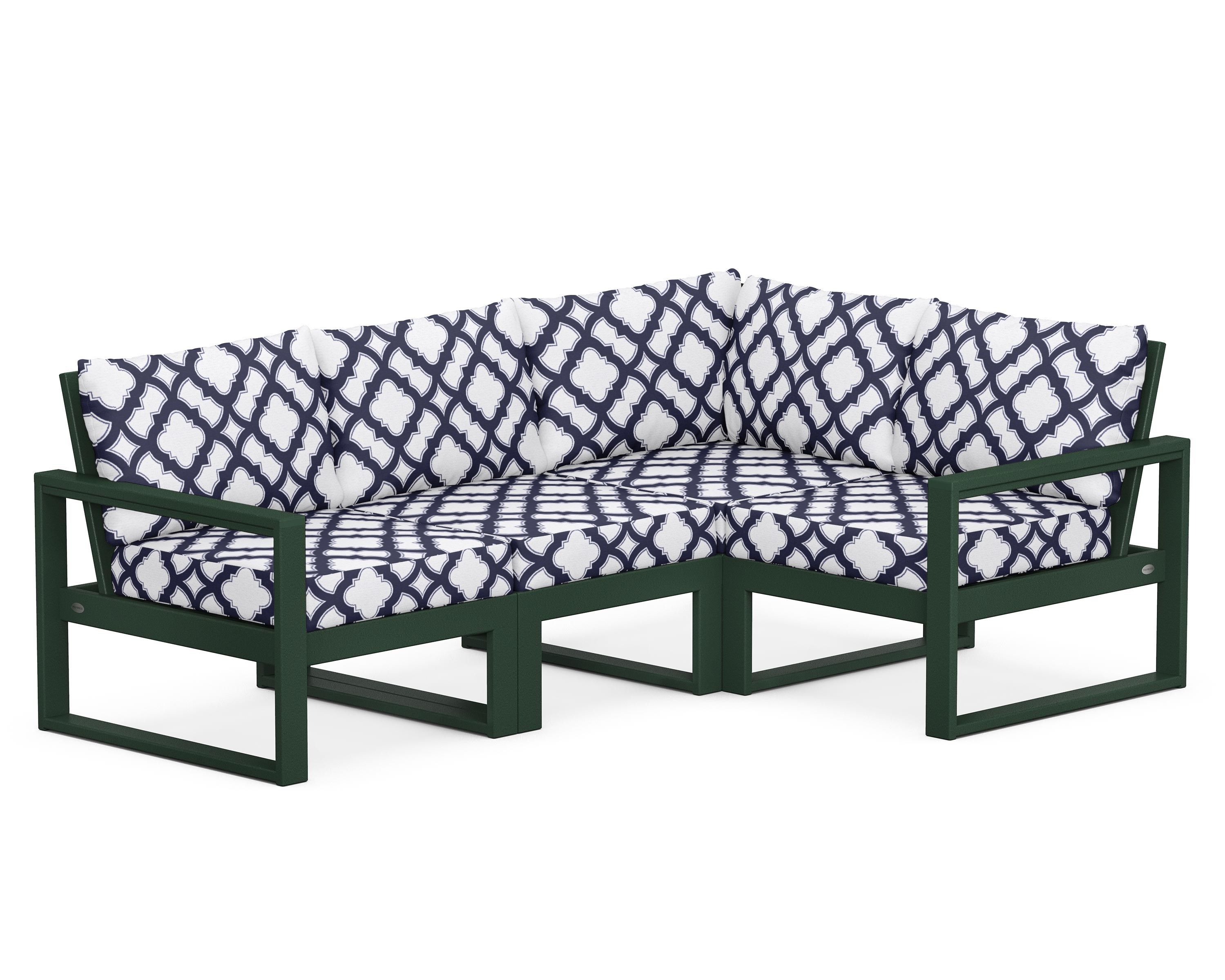 POLYWOOD® EDGE 4-Piece Modular Deep Seating Set in Green / Trellis Navy
