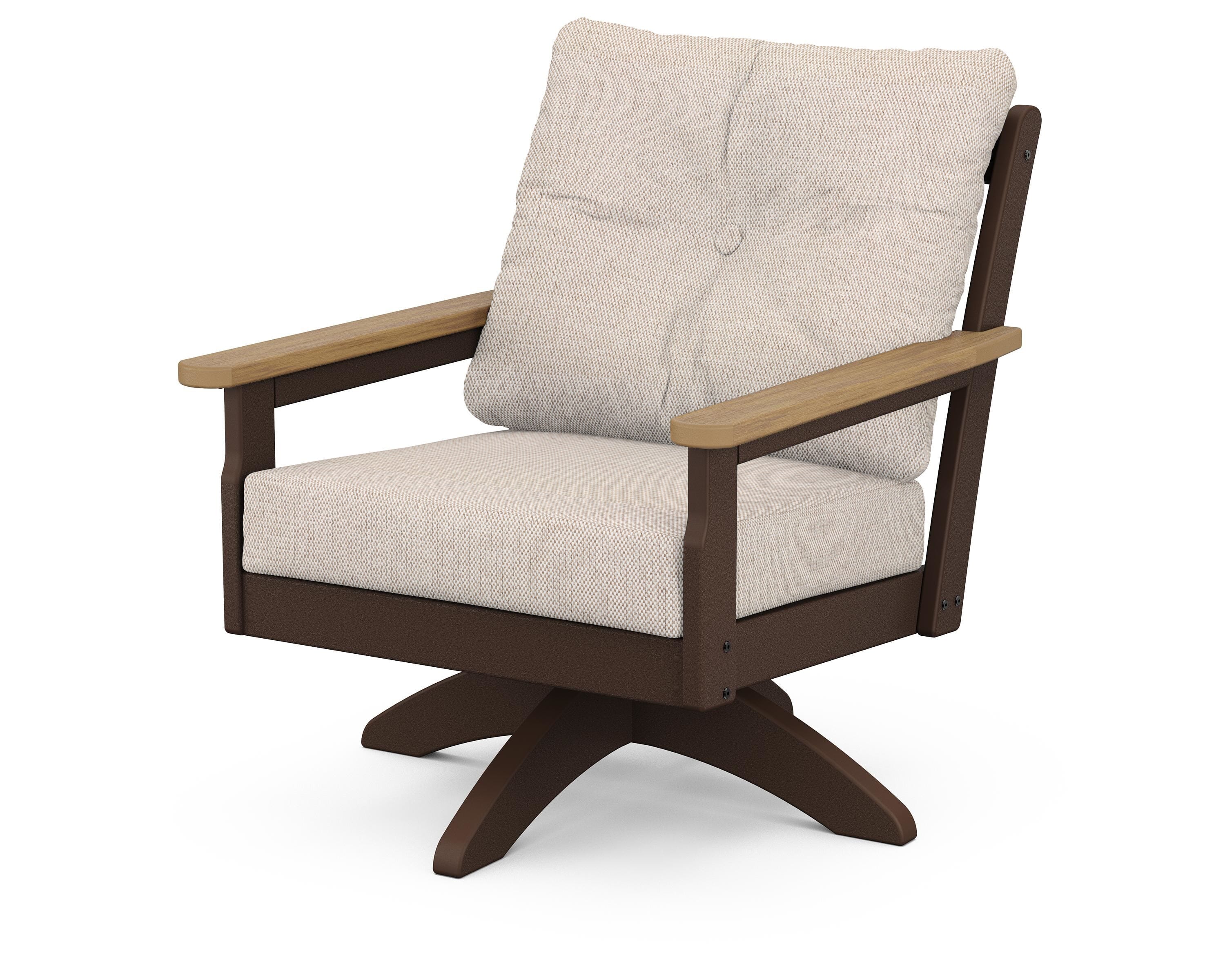 POLYWOOD® Vineyard Deep Seating Swivel Chair in Mahogany / Natural / Blend Linen