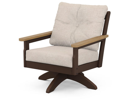 POLYWOOD® Vineyard Deep Seating Swivel Chair in Mahogany / Natural / Blend Linen