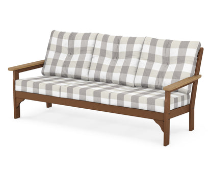 POLYWOOD® Vineyard Deep Seating Sofa in Teak / Natural / Buffalo Plaid Grey Mist