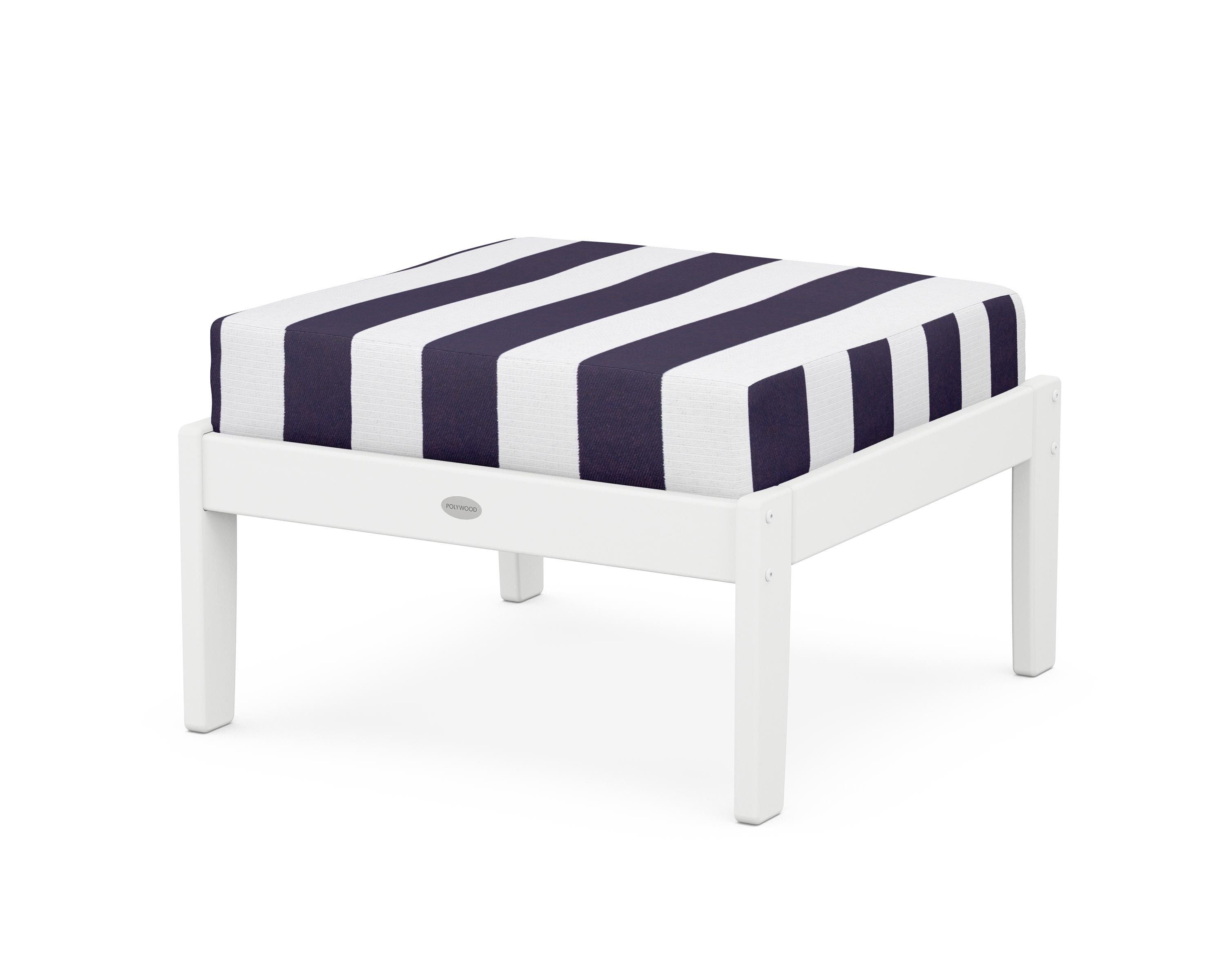 POLYWOOD® Braxton Deep Seating Ottoman in White / Cabana Stripe Navy