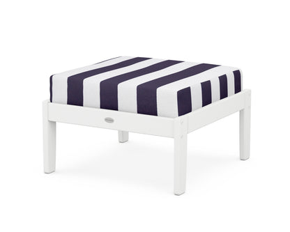POLYWOOD® Braxton Deep Seating Ottoman in White / Cabana Stripe Navy