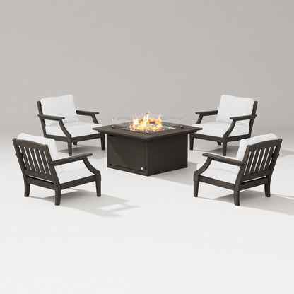 PW Designer Series Estate 5-Piece Lounge Fire Table Set in Vintage Coffee / Natural