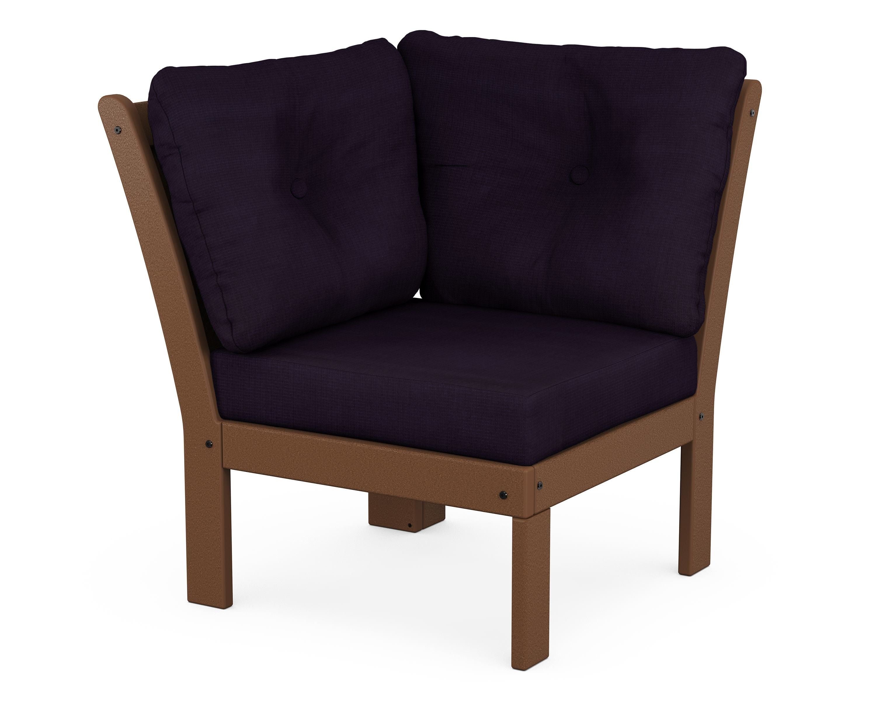 POLYWOOD® Vineyard Modular Corner Chair in Teak / Navy Linen