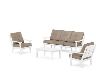 POLYWOOD® Mission 4-Piece Deep Seating Set with Sofa in White / Spiced Burlap