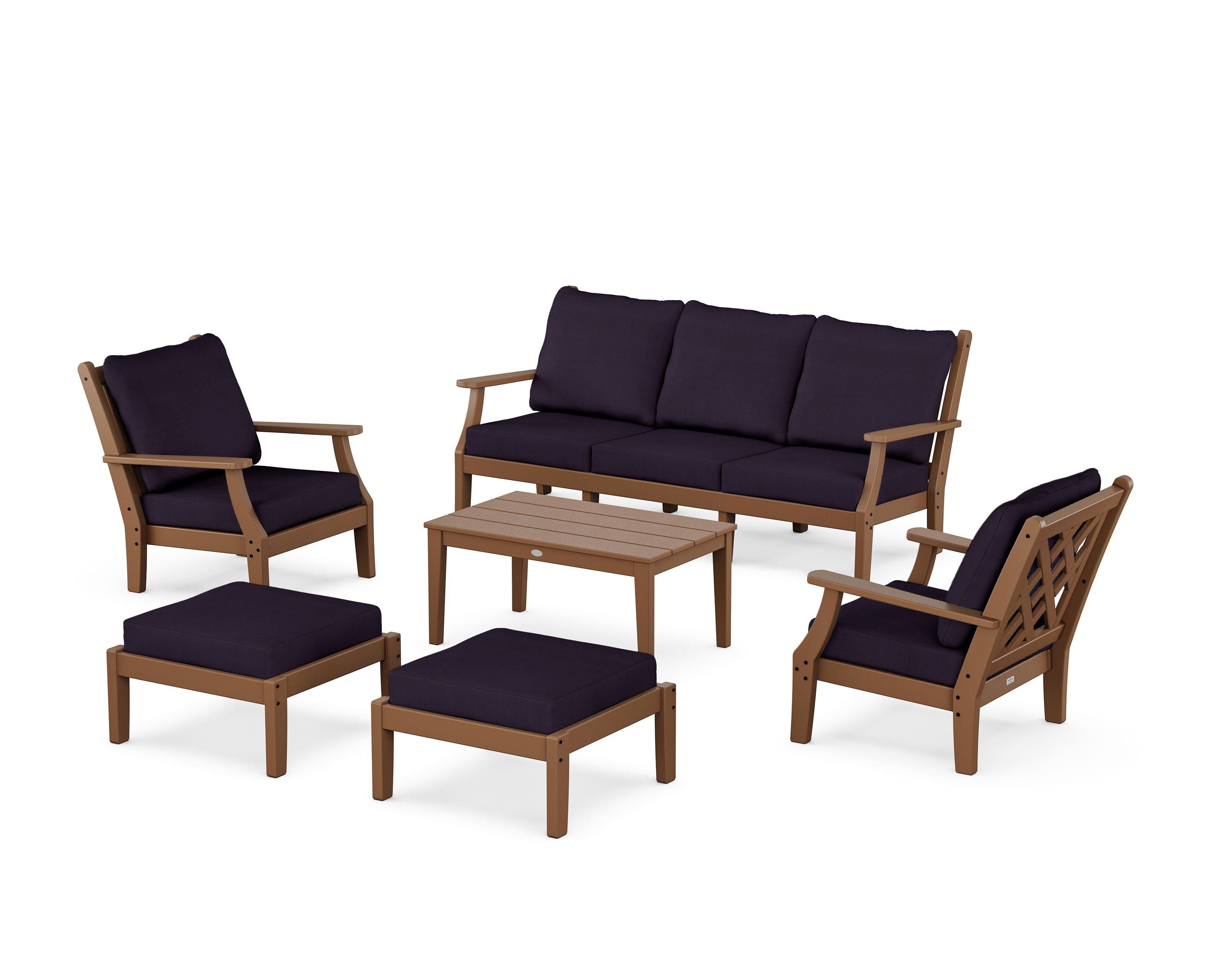 Country Living Wovendale 6-Piece Lounge Sofa Set in Teak / Navy Linen