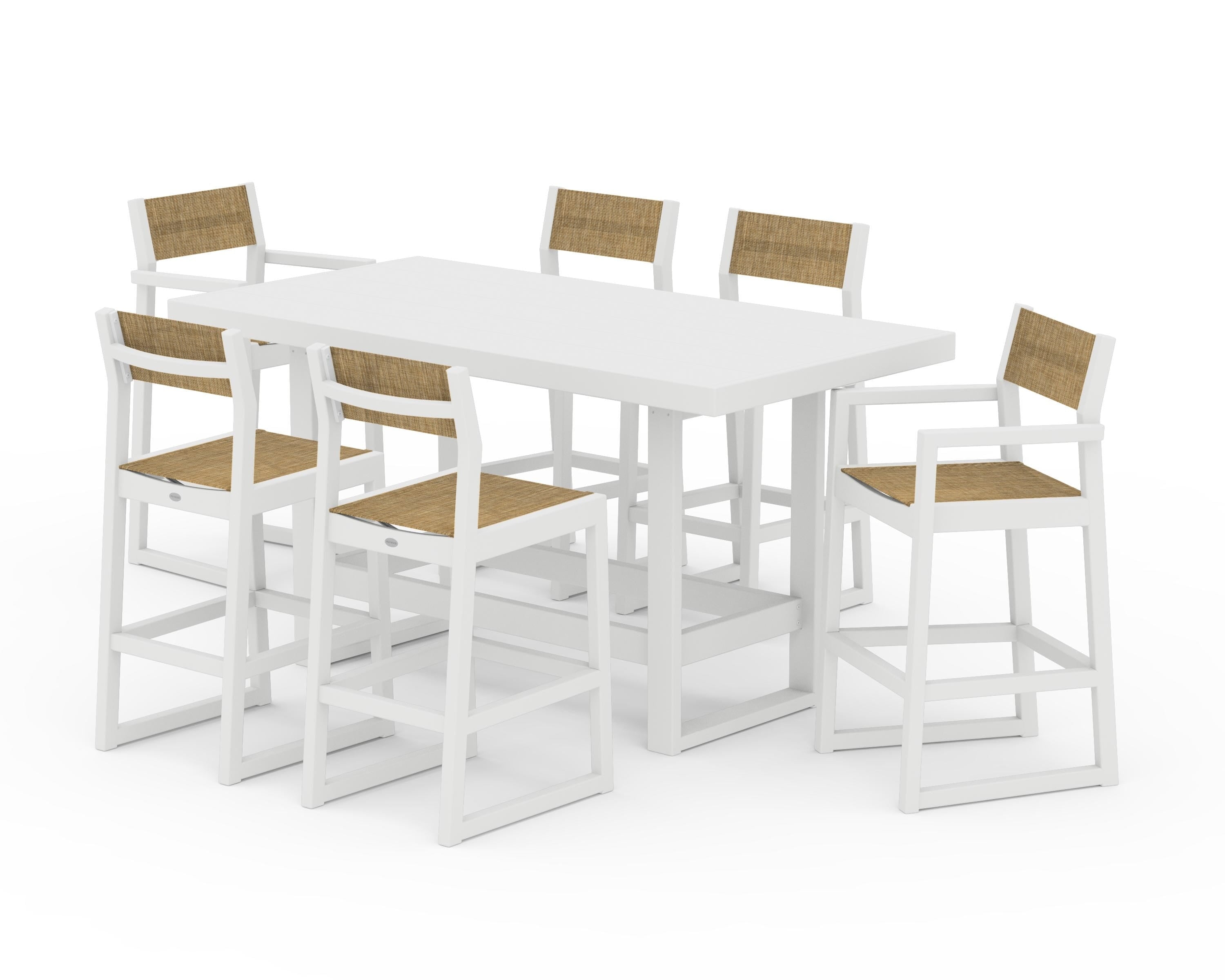 POLYWOOD® EDGE Sling 7-Piece Bar Table Set in White / Burlap Sling