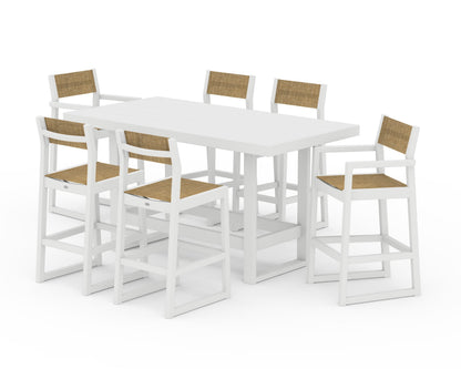 POLYWOOD® EDGE Sling 7-Piece Bar Table Set in White / Burlap Sling