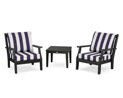 Country Living Wovendale 3-Piece Deep Seating Set in Black / Cabana Stripe Navy