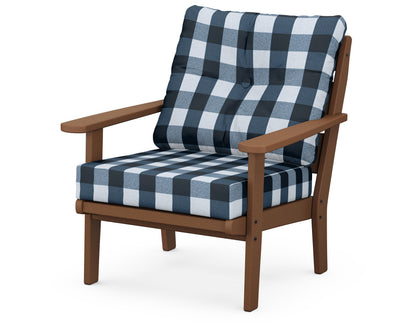 POLYWOOD® Lakeside Deep Seating Chair in Teak / Buffalo Plaid Marine Indigo