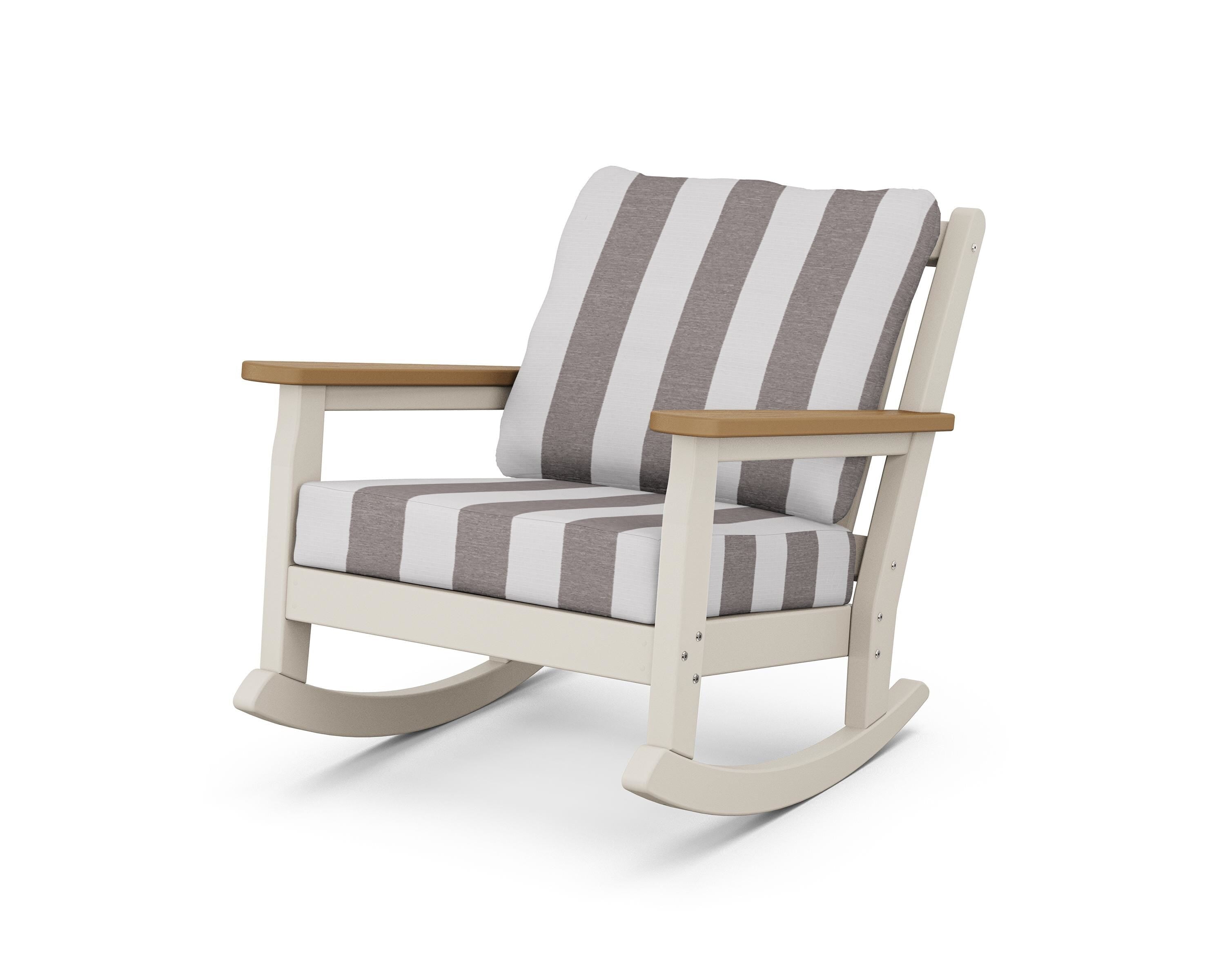 POLYWOOD® Chippendale Deep Seating Rocking Chair in Sand / Natural / Cabana Stripe Grey Mist