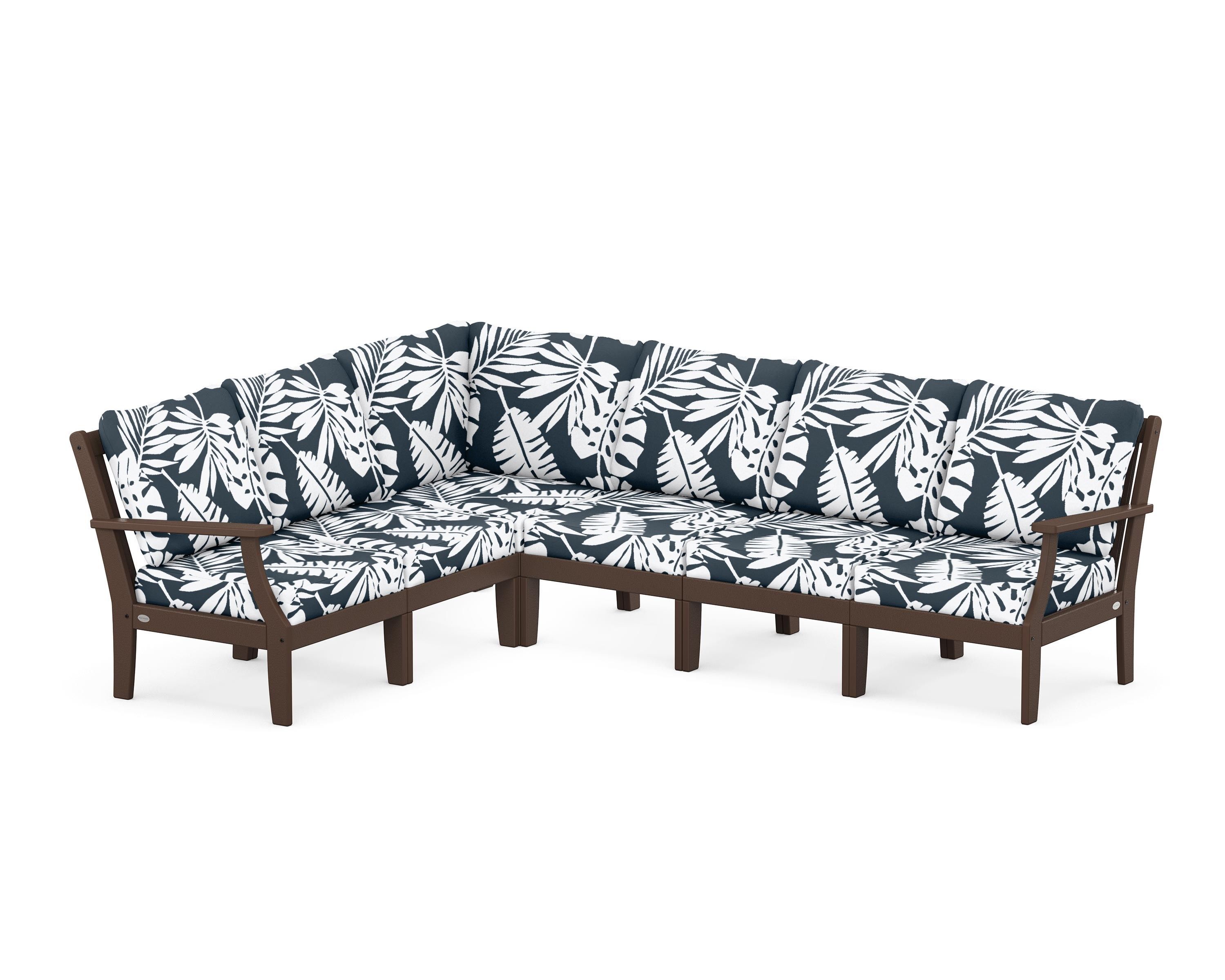 POLYWOOD® Braxton Modular 6-Piece Deep Seating Set in Mahogany / Leaf Marine Indigo