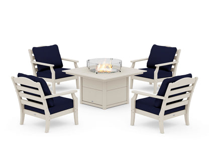 Draper James™ by  POLYWOOD® Savannah 5-Piece Deep Seating Set with Fire Pit Table in Sand / Navy