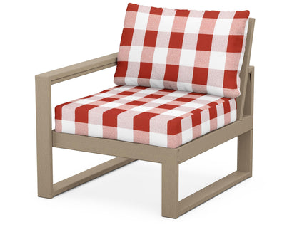 POLYWOOD® EDGE Modular Left Arm Chair in Vintage Sahara / Buffalo Plaid Crimson