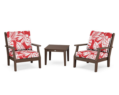 Country Living Wovendale 3-Piece Deep Seating Set in Mahogany / Leaf Crimson