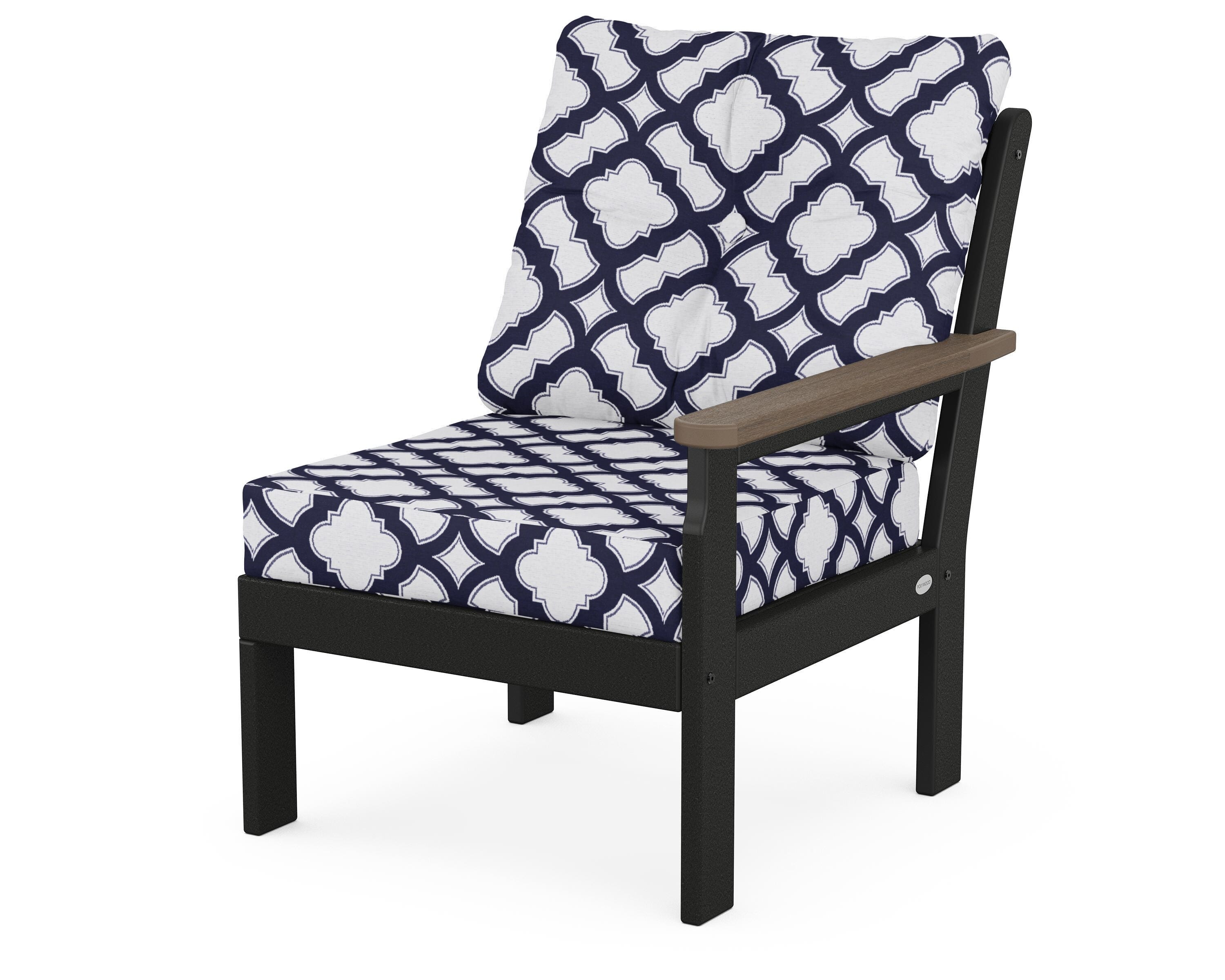 POLYWOOD® Vineyard Modular Right Arm Chair in Black / Kona / Trellis Navy