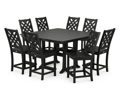 Country Living Wovendale Side Chair 9-Piece Square Counter Set with Trestle Legs in Black