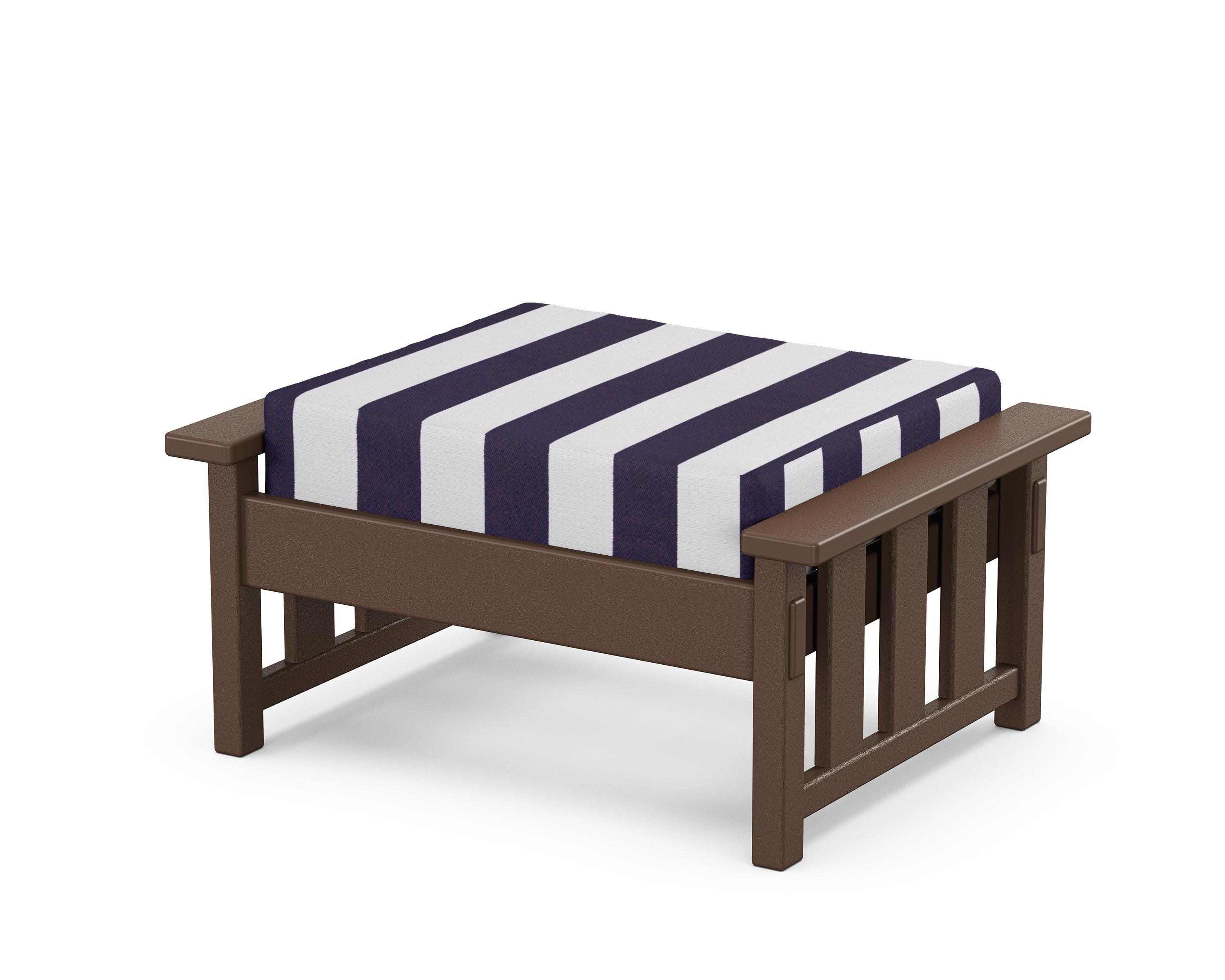 Martha Stewart by POLYWOOD® Acadia Deep Seating Ottoman in Mahogany / Cabana Stripe Navy