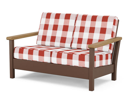 POLYWOOD® Harbour Deep Seating Loveseat in Mahogany / Natural / Buffalo Plaid Crimson