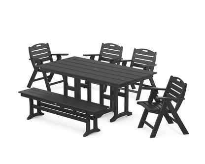 POLYWOOD® Nautical Lowback 6-Piece Farmhouse Dining Set with Bench in Black