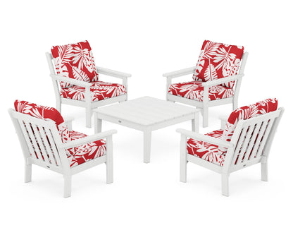 POLYWOOD® Vineyard 5-Piece Deep Seating Conversation Set in White / Leaf Crimson