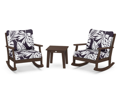 POLYWOOD® Braxton 3-Piece Deep Seating Rocker Set in Mahogany / Leaf Navy