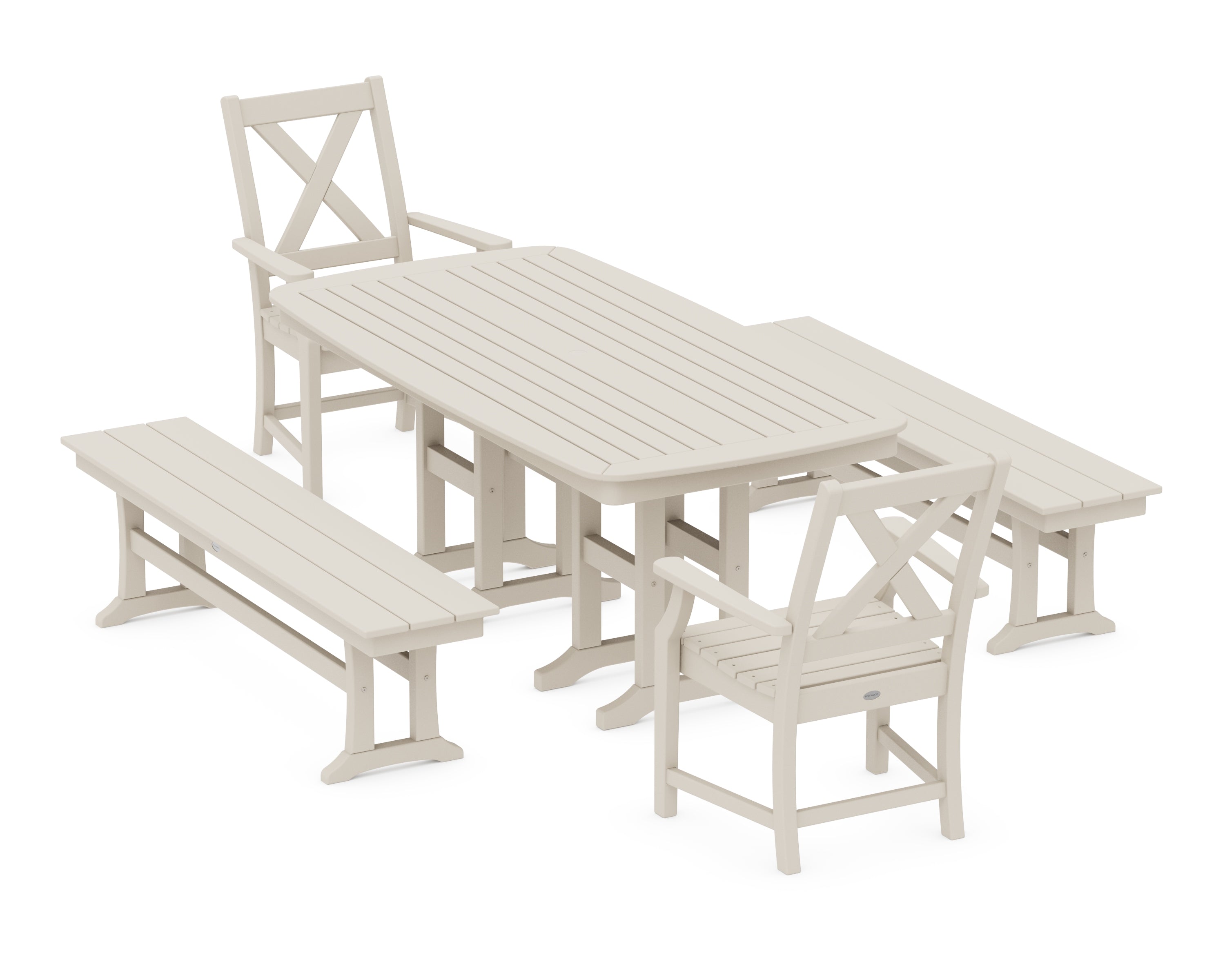 POLYWOOD® Braxton 5-Piece Dining Set with Benches in Sand