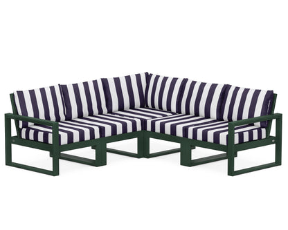POLYWOOD® EDGE 5-Piece Modular Deep Seating Set in Green / Cabana Stripe Navy