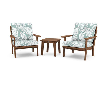 POLYWOOD® Lakeside 3-Piece Deep Seating Chair Set in Teak / Leaf Glacier Spa