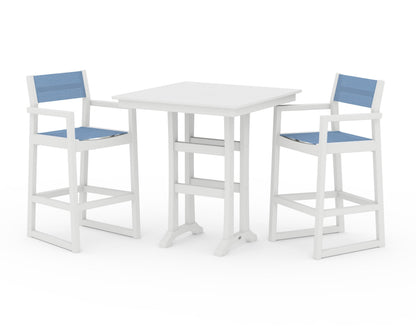 POLYWOOD® EDGE Sling Arm Chair 3-Piece Farmhouse Bar Set with Trestle Legs in White / Poolside Sling