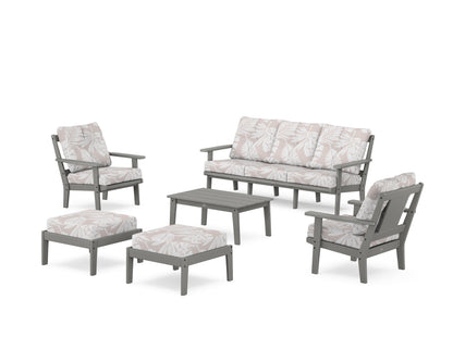 POLYWOOD® Prairie 6-Piece Lounge Sofa Set in Slate Grey / Leaf Dune Burlap