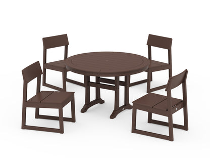 POLYWOOD® EDGE Side Chair 5-Piece Round Dining Set With Trestle Legs in Mahogany