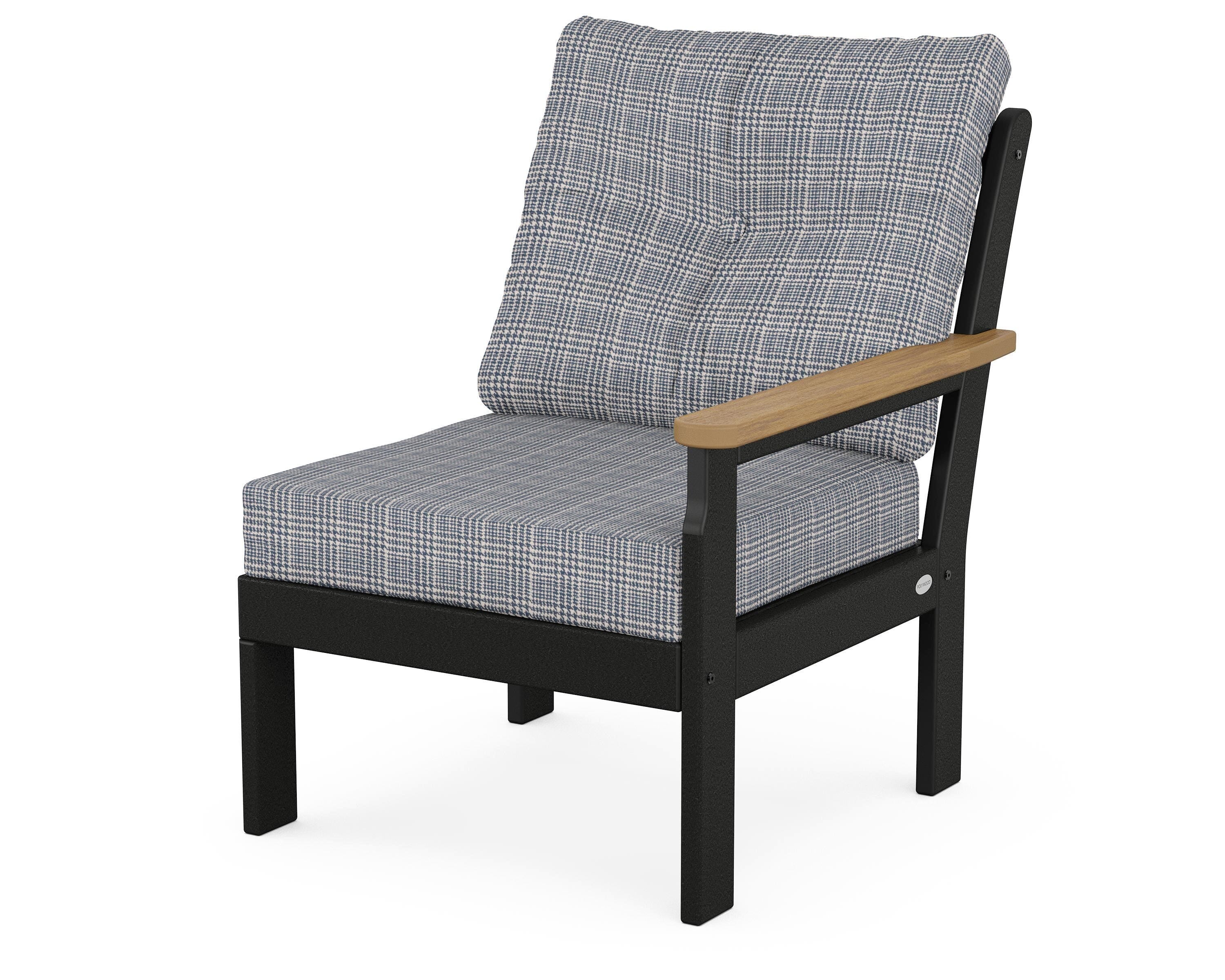 POLYWOOD® Vineyard Modular Right Arm Chair in Black / Natural / Houndstooth Sky Blue