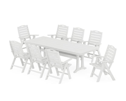 POLYWOOD® Nautical Highback 9-Piece Farmhouse Dining Set with Trestle Legs in White