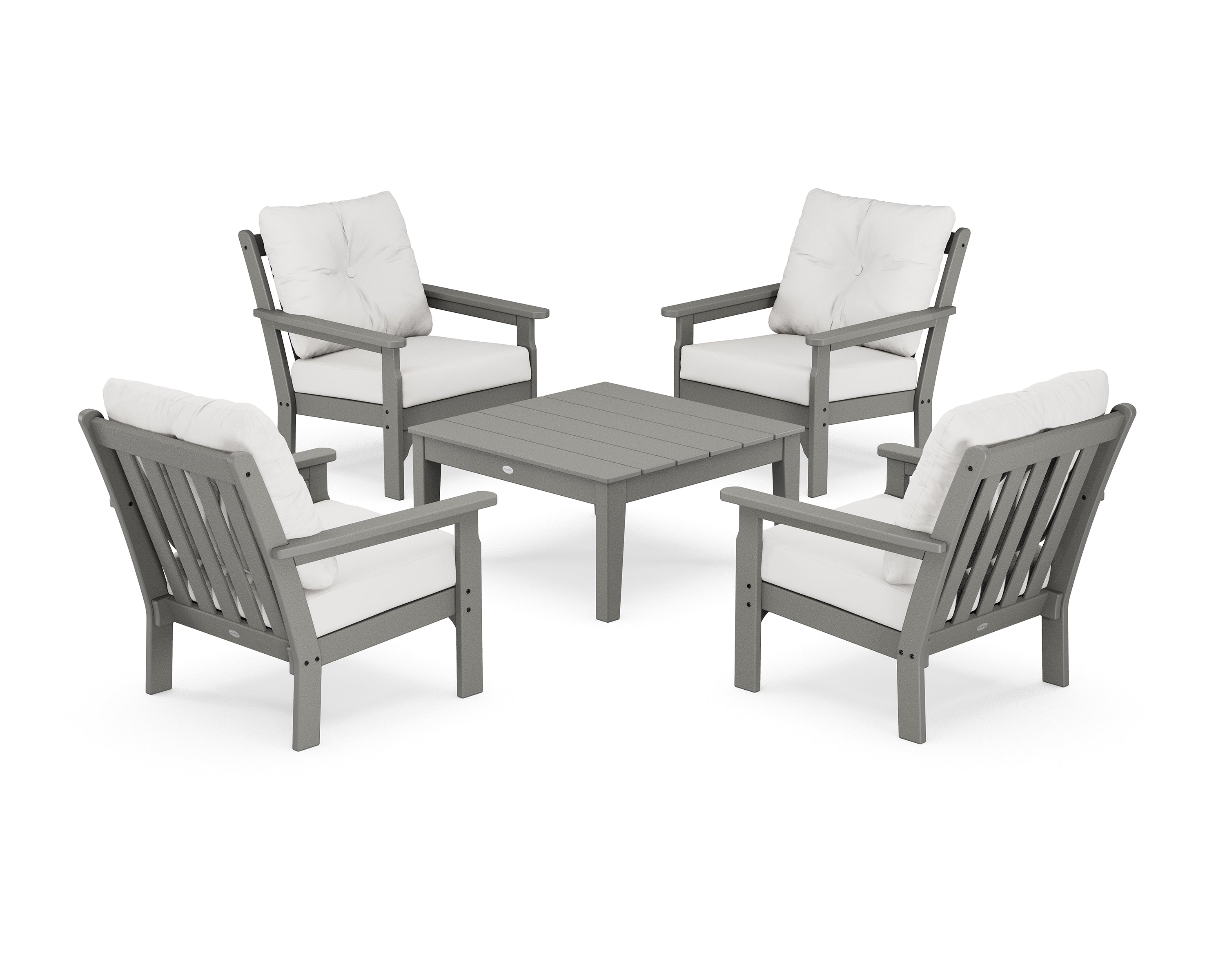 POLYWOOD® Vineyard 5-Piece Deep Seating Conversation Set in Slate Grey / Natural Linen
