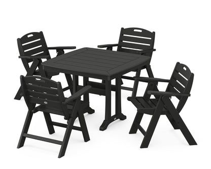 POLYWOOD® Nautical Folding Lowback Chair 5-Piece Dining Set with Trestle Legs in Black