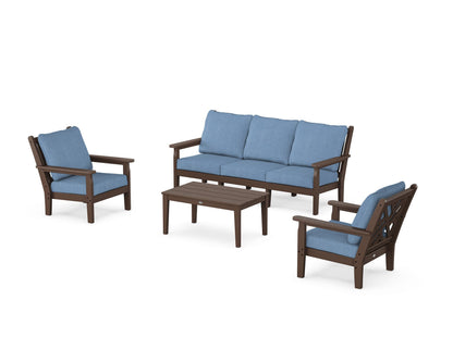 POLYWOOD® Chippendale 4-Piece Deep Seating Set with Sofa in Mahogany / Sky Blue