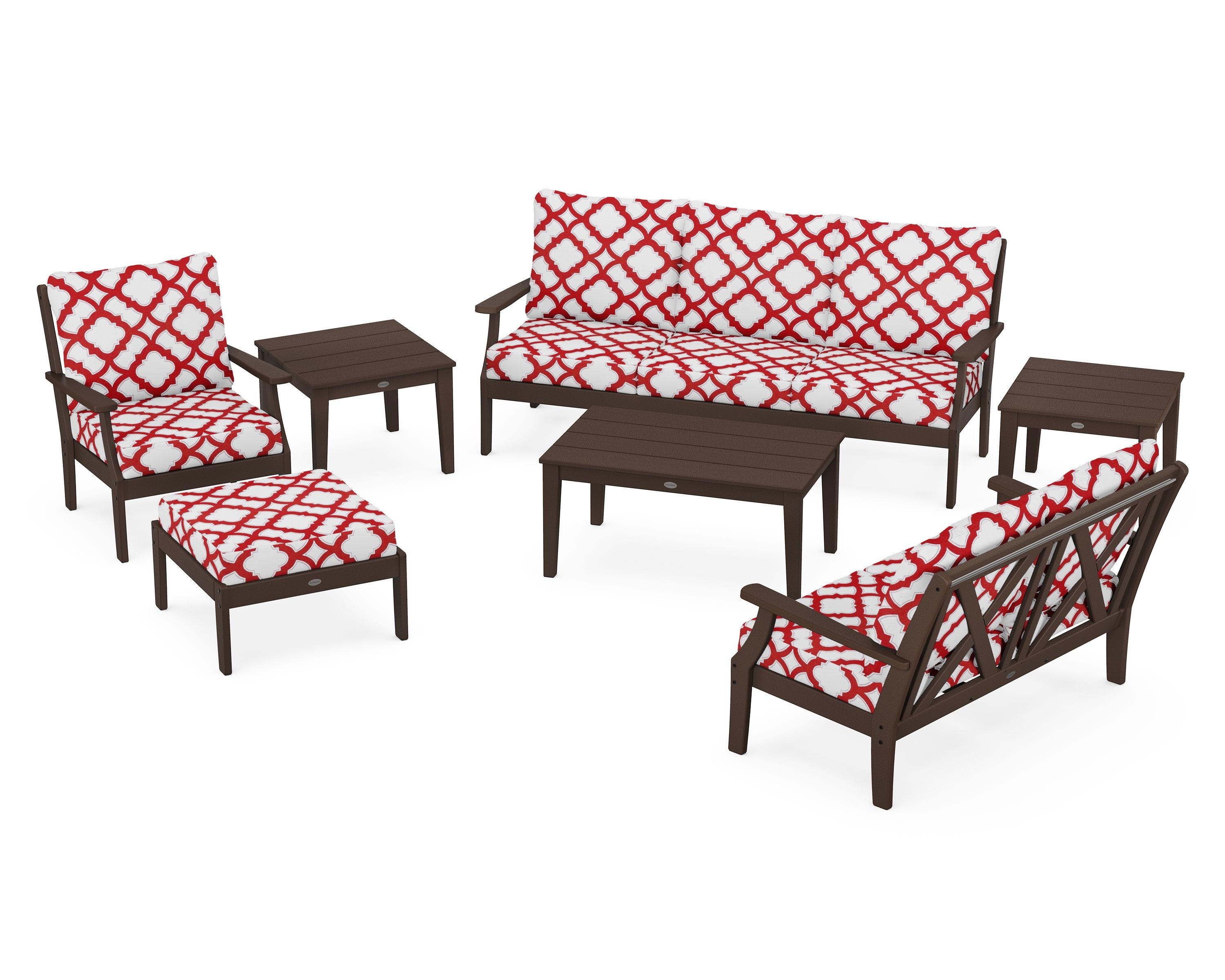 POLYWOOD® Braxton 7-Piece Deep Seating Set in Mahogany / Trellis Crimson