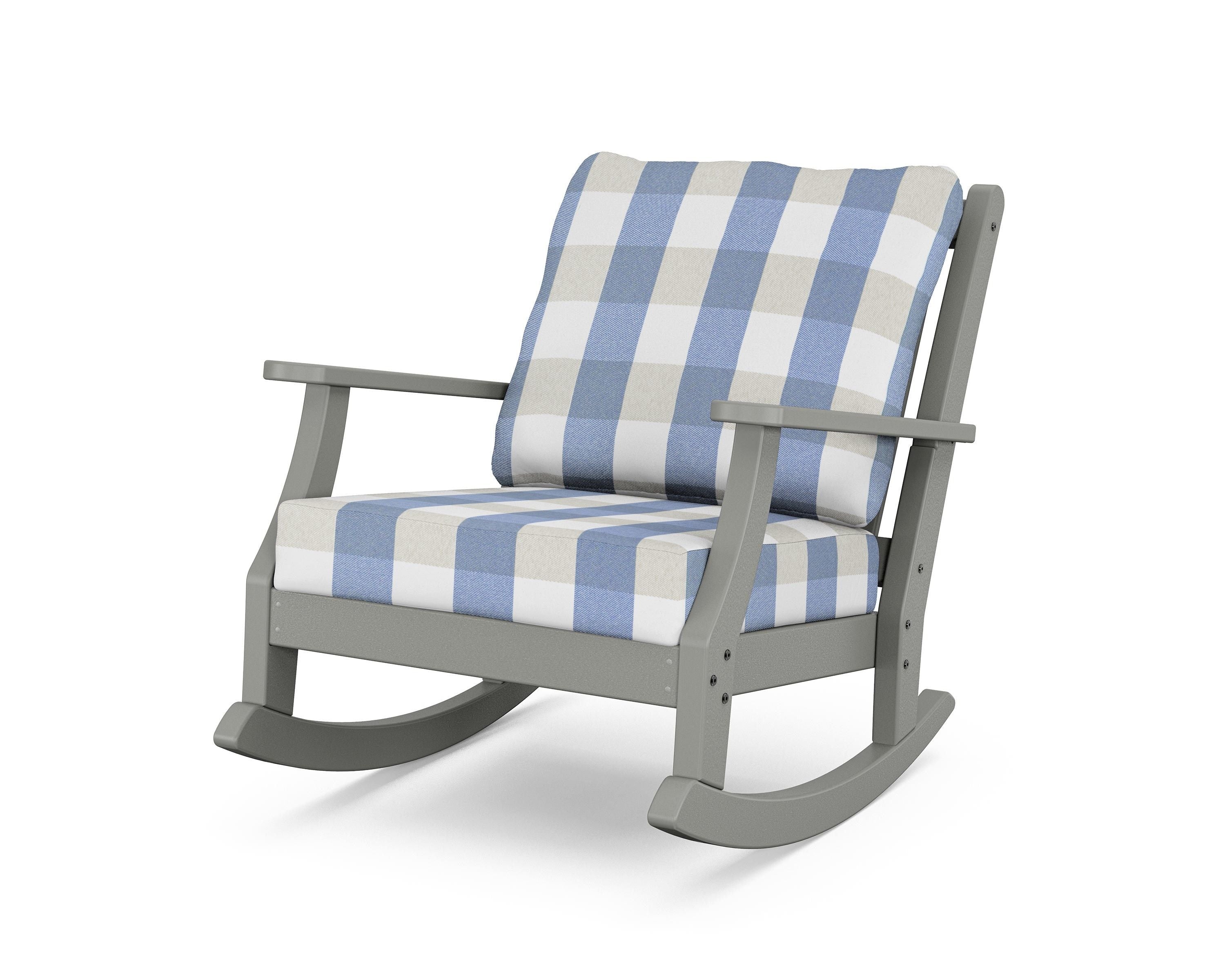 Country Living Wovendale Deep Seating Rocking Chair in Slate Grey / Buffalo Plaid Sky Blue